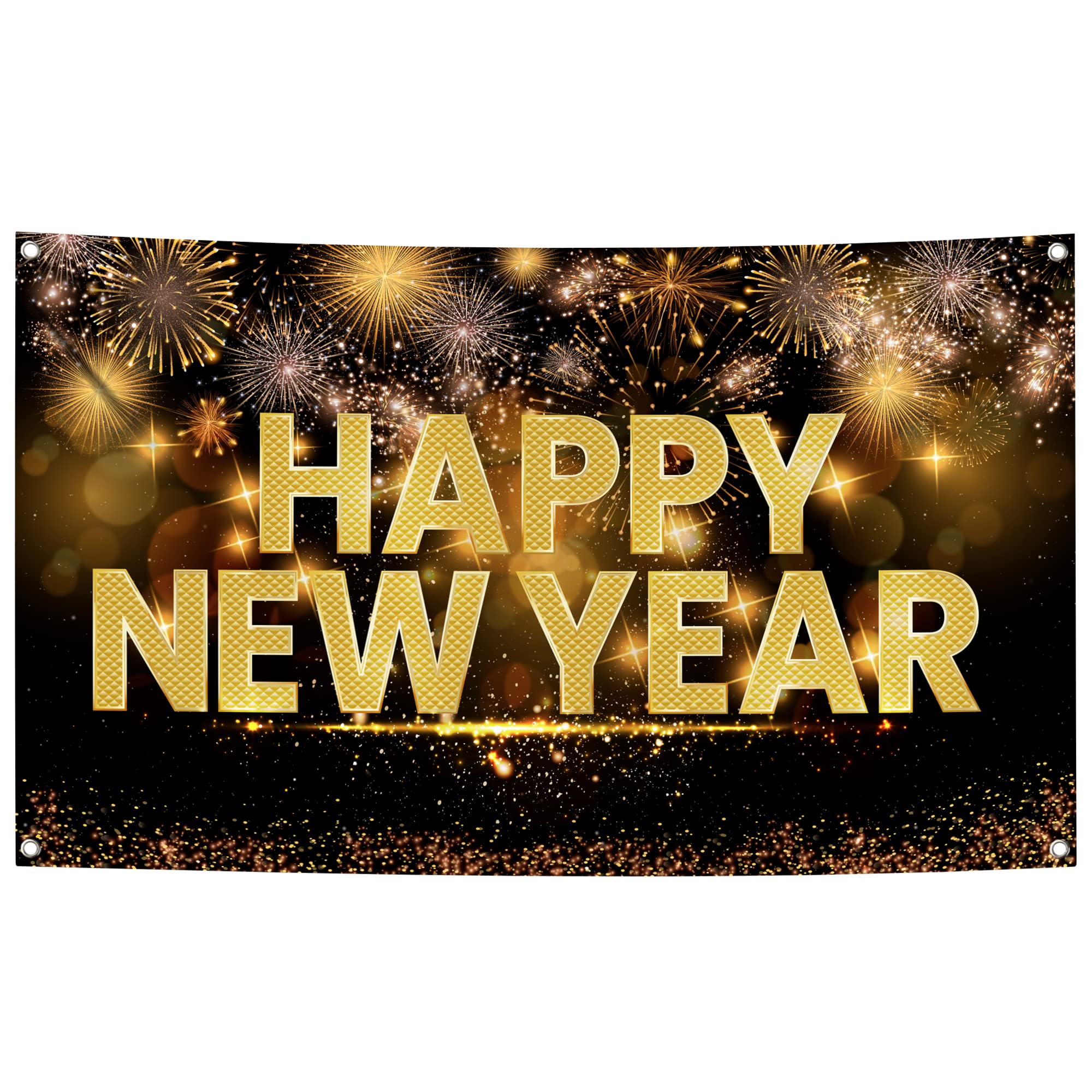 KatchOn Extra Large Happy New Year Banner 72x44 Inch - 2025 New Year's Eve Party Backdrop, NYE Decorations for Home & Events | Perfect for New Year Countdown Parties, Photo Booths & Social Media Backgrounds