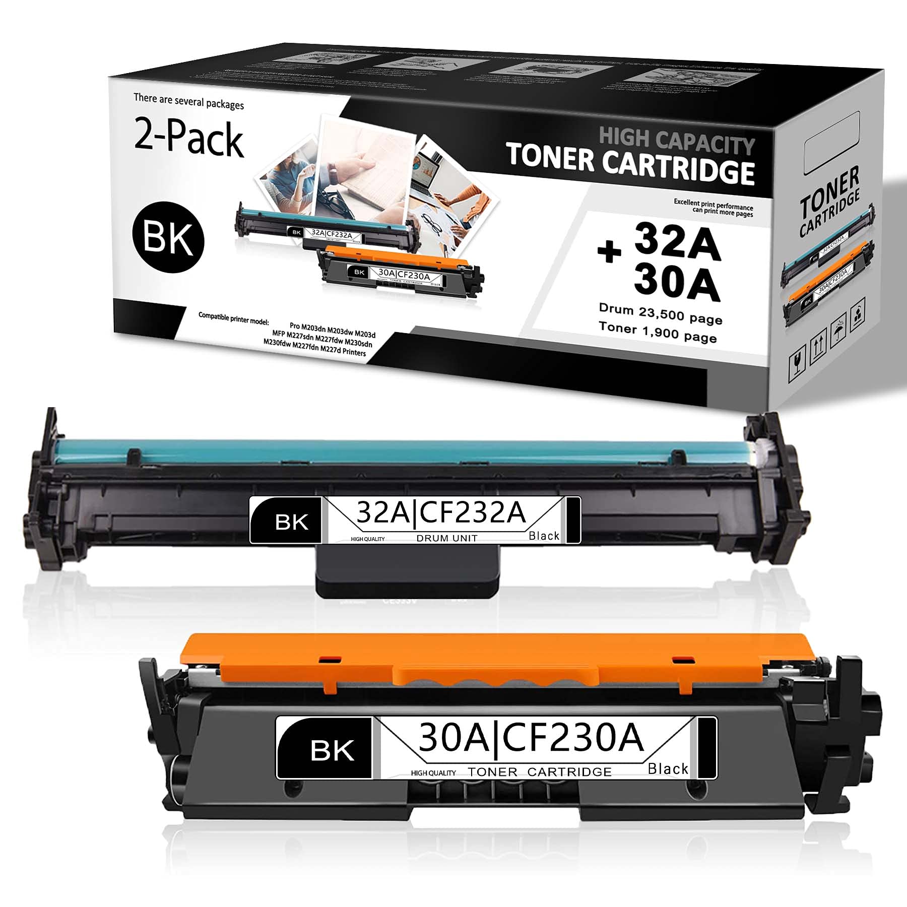 1 Pack 30A CF230A Toner Cartridge & 1 Pack 32A CF232A Drum Unit - Compatible Replacement for HP Pro M203dn/M203dw/M203d/MFP M227sdn/M227fdw/M227fdn/M227d Ultra MFP M230sdn/M230fdw Printers - Perfect for Office & Home Printing Needs