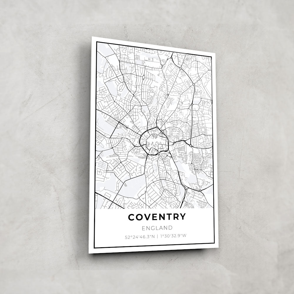 Coventry Map Glass Wall Art - Elegant Home Decor for Living Room, Office & Gifts - Perfect for UK Travel Enthusiasts & Interior Design