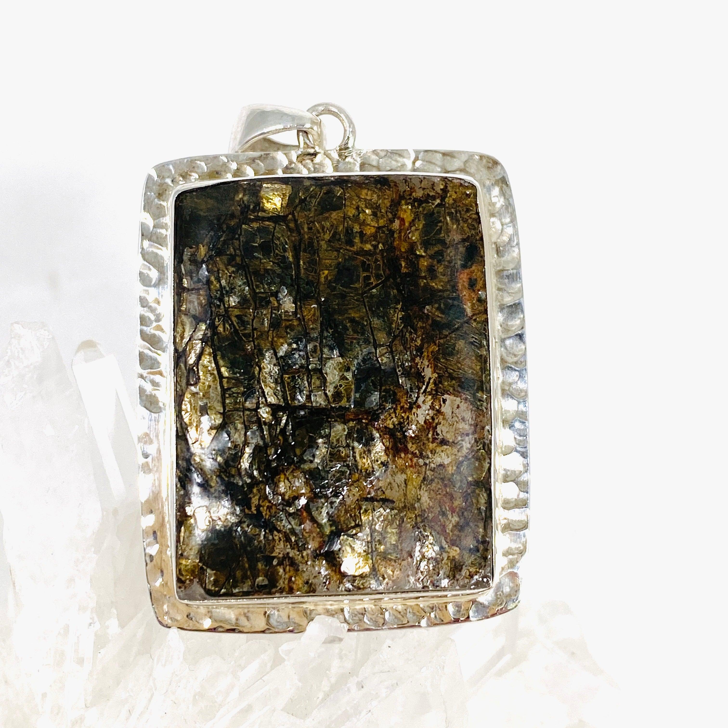 Golden Mica Rectangular Pendant Necklace - Elegant KPGJ2881 Jewelry for Women, Perfect for Parties, Weddings & Special Occasions