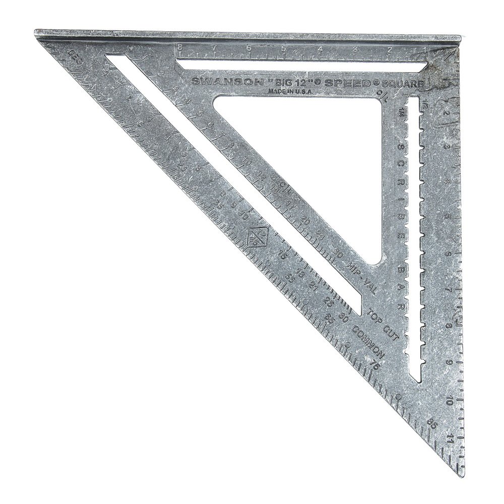 Swanson T0108 12-Inch Big 12 Speed Square Layout Tool with Blue Book - Aluminum Rafter Angle Finder for Woodworking, Framing & DIY Projects - Plain Gradations for Precision Measuring