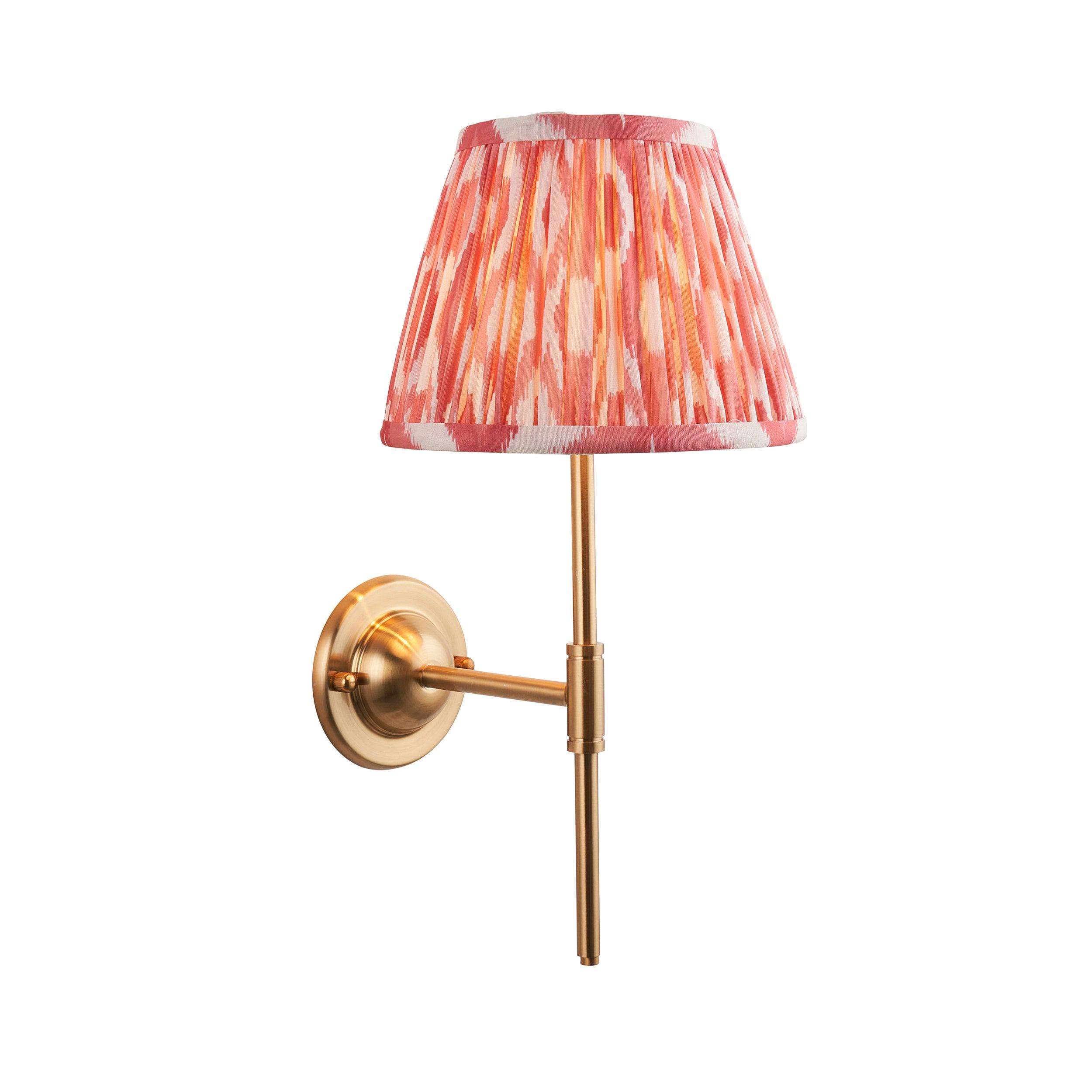 Brass Dome T Bar Wall Light with 20cm Coral Pink Ikat Shade - Perfect for Bedroom, Living Room, and Hallway Lighting