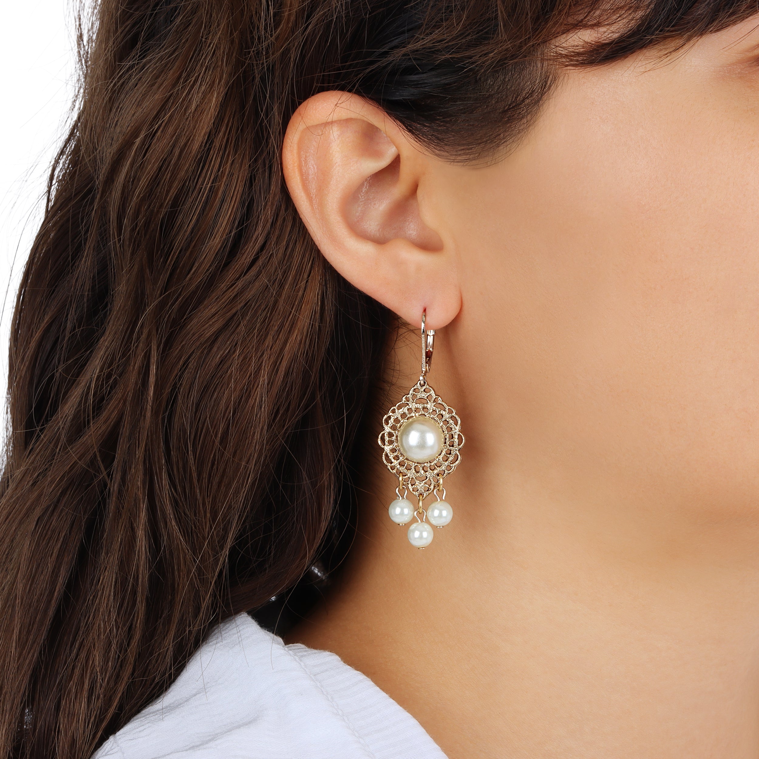 1928 Jewelry Luxuriant Filigree Faux Pearl Dangling Earrings for Women - Vintage Style Bridal Party Wedding Accessories - Elegant Evening Wear & Special Occasion Jewelry