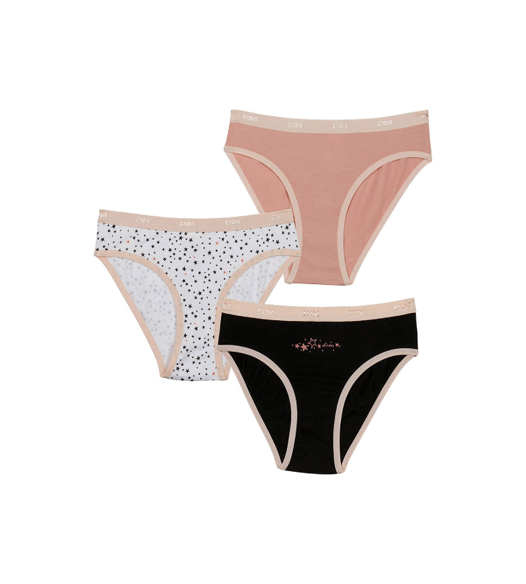 3 Pack Girls Cotton Stretch Underwear with Star Print - Black & Pink | Comfortable for Everyday Wear, School, and Playtime