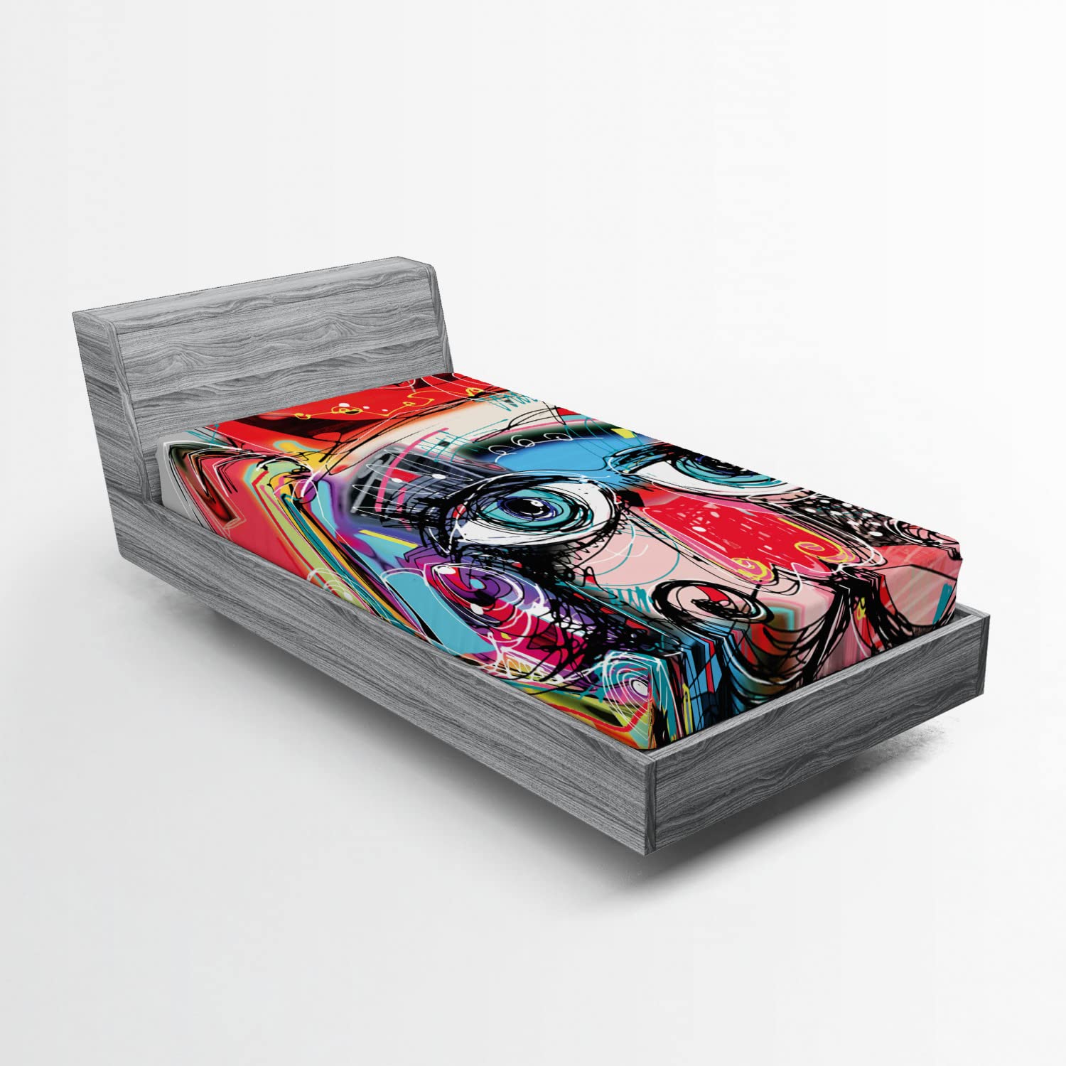 Ambesonne Art Fitted Sheet - Graffiti Style Dog Print, Twin XL, for Cozy Bedroom Decor