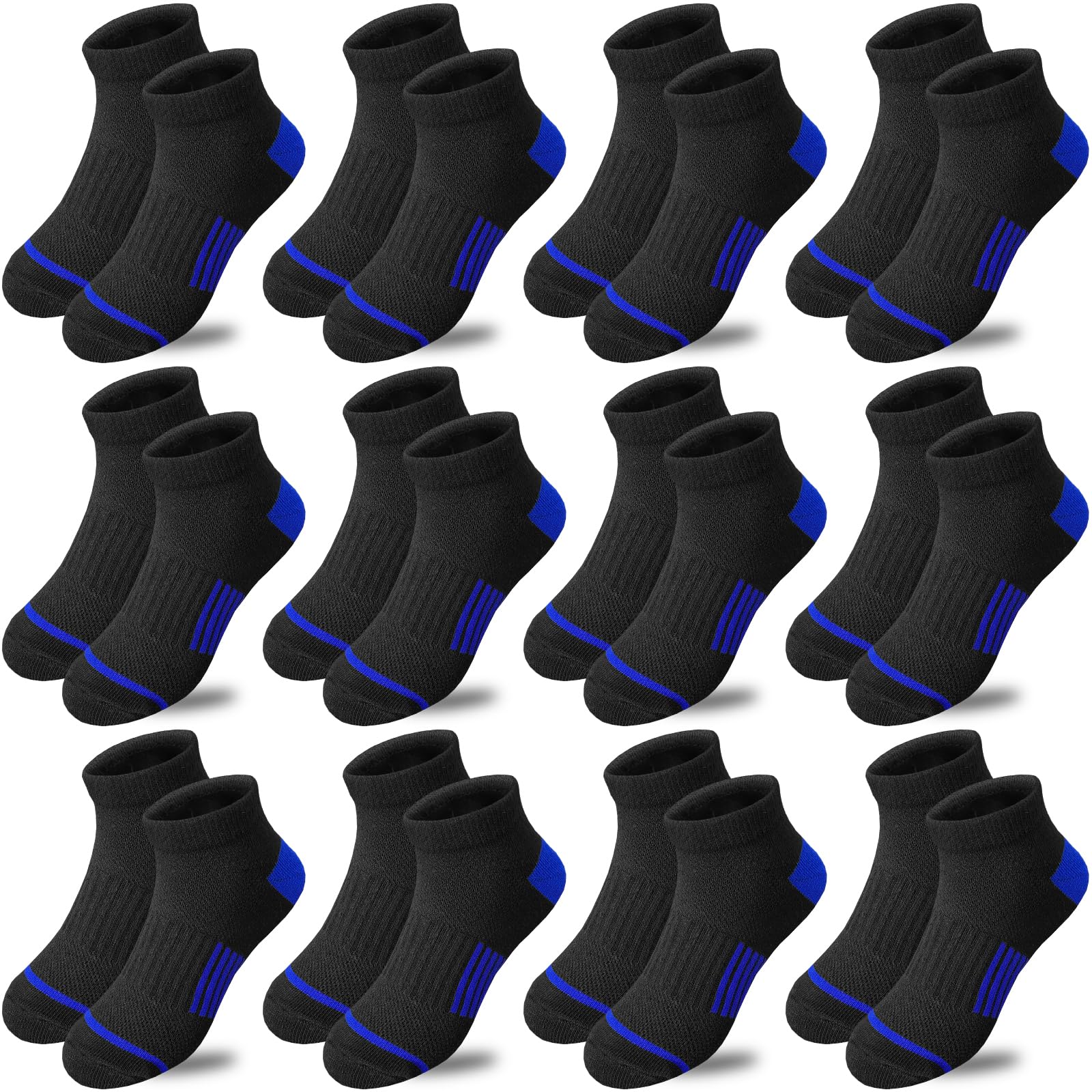 Bemeol 12 Pairs Boys Athletic Ankle Socks - Low Cut Sports Socks for Kids & Toddlers - Perfect for Running, School & Daily Activities