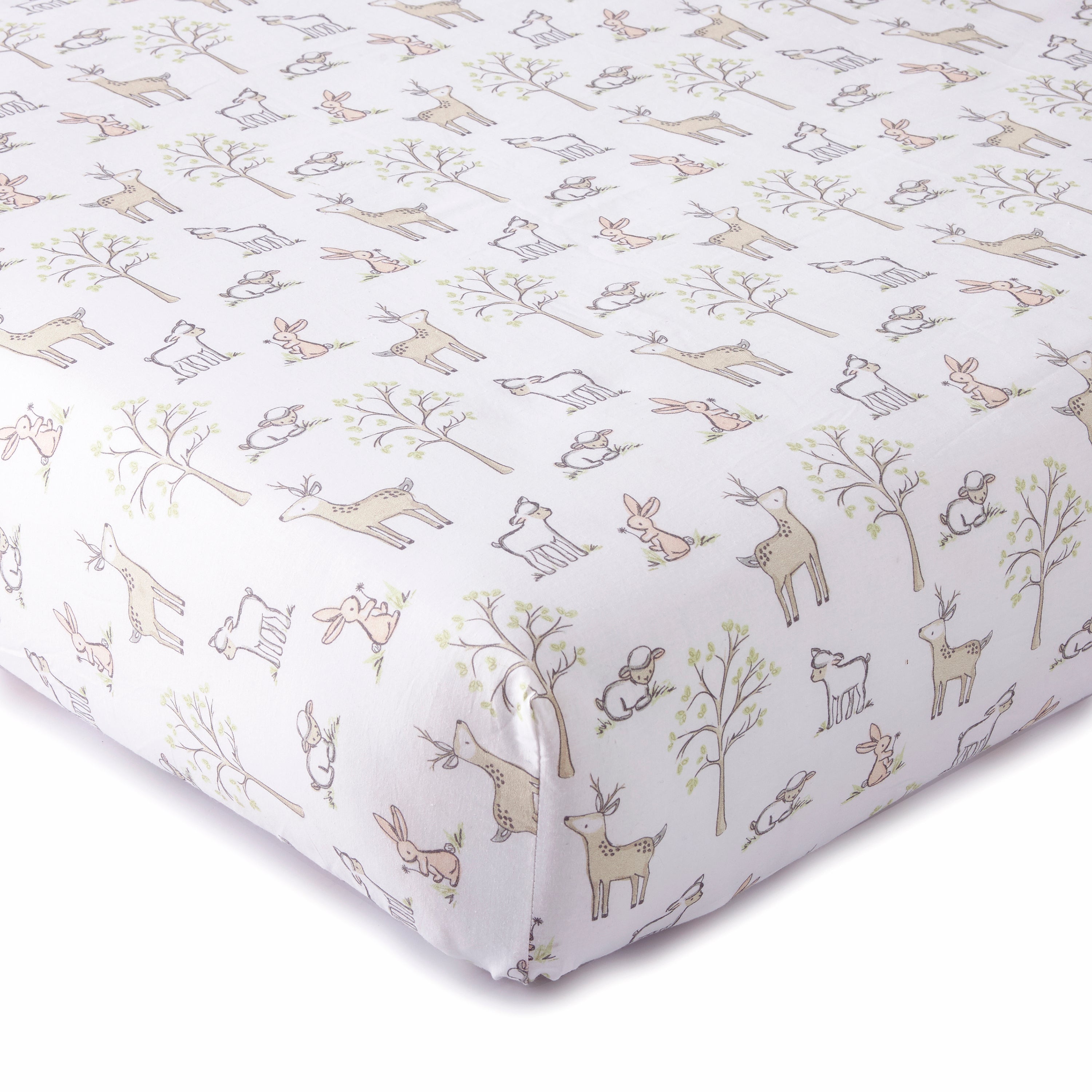 Skylar Blush Woodland Cotton Crib Fitted Sheet - Soft Baby Crib Sheet for Nursery, Toddler Bed, Bassinet & Portable Crib - Breathable & Hypoallergenic Cotton Fabric