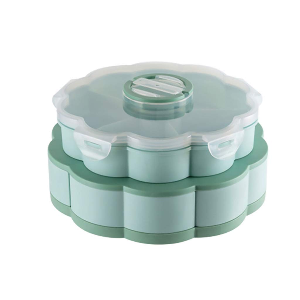 SHUUY Rotating Double Layer Snack Tray - Green Candy & Dry Fruit Storage Organizer for Parties, Home, Office | Creative Fruit & Nut Serving Dish