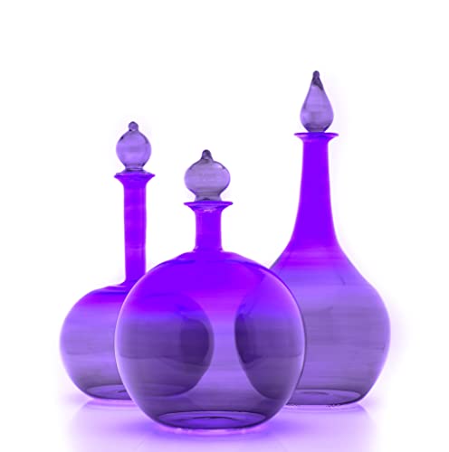 Premium Glass Decanter Set with Lids - 3-Piece Airtight Glass Storage Jars for Coffee, Tea & Liquor - Elegant Purple Drinking Glasses & Kitchen Containers - Perfect for Home Bar, Coffee Station & Valentine's Day Gifts for Him
