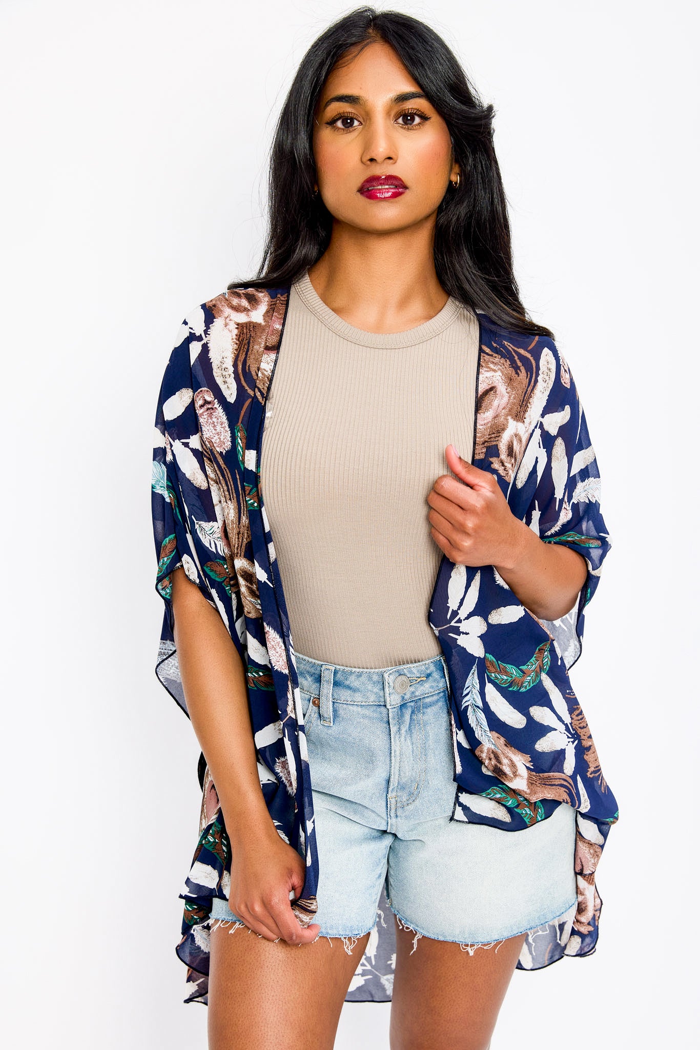 Elegant Feather Chiffon Kimono Robe - Lightweight Floral Printed Cover Up for Women - Perfect for Beach, Pool, Bridal Party & Loungewear