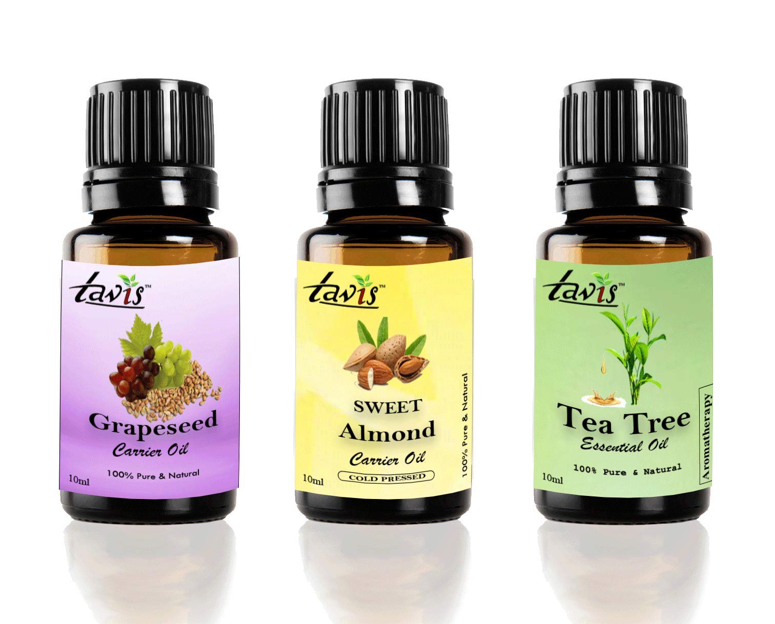 Pure Grapeseed Oil, Sweet Almond Oil & Tea Tree Oil Set - Natural Carrier Oils for Skin Care, Hair Growth & Aromatherapy | Perfect for DIY Beauty Recipes, Massage & Essential Oil Blending