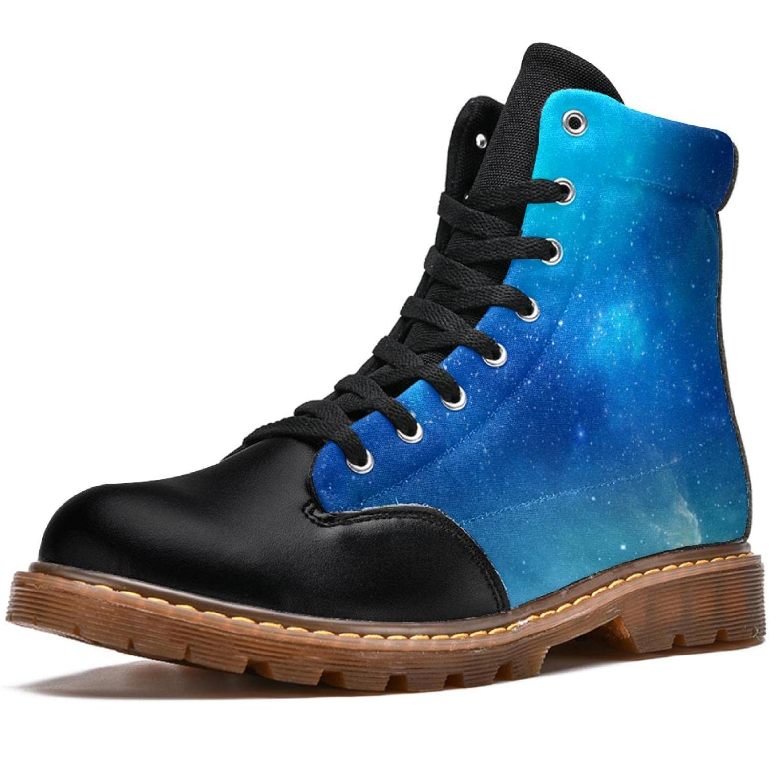 Blue Galaxy Women's High Top Lace Up Leather Ankle Boots - Size 6.5 Winter Shoes for Women | Stylish Printed Boots for Casual Outfits, Date Nights & Cold Weather Fashion