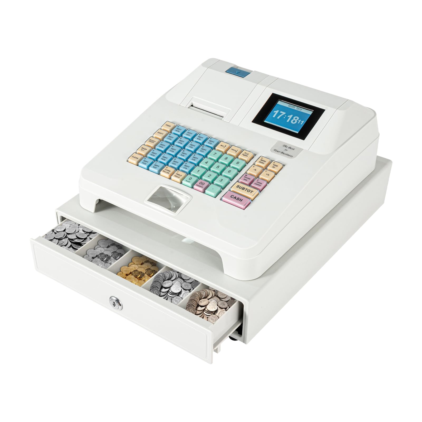 48-Key Electronic Cash Register with 8-Digit LED Display, Cash Drawer & Thermal Receipt Printer - POS System for Small Business (White) | Ideal for Retail Stores, Restaurants and Convenience Shops