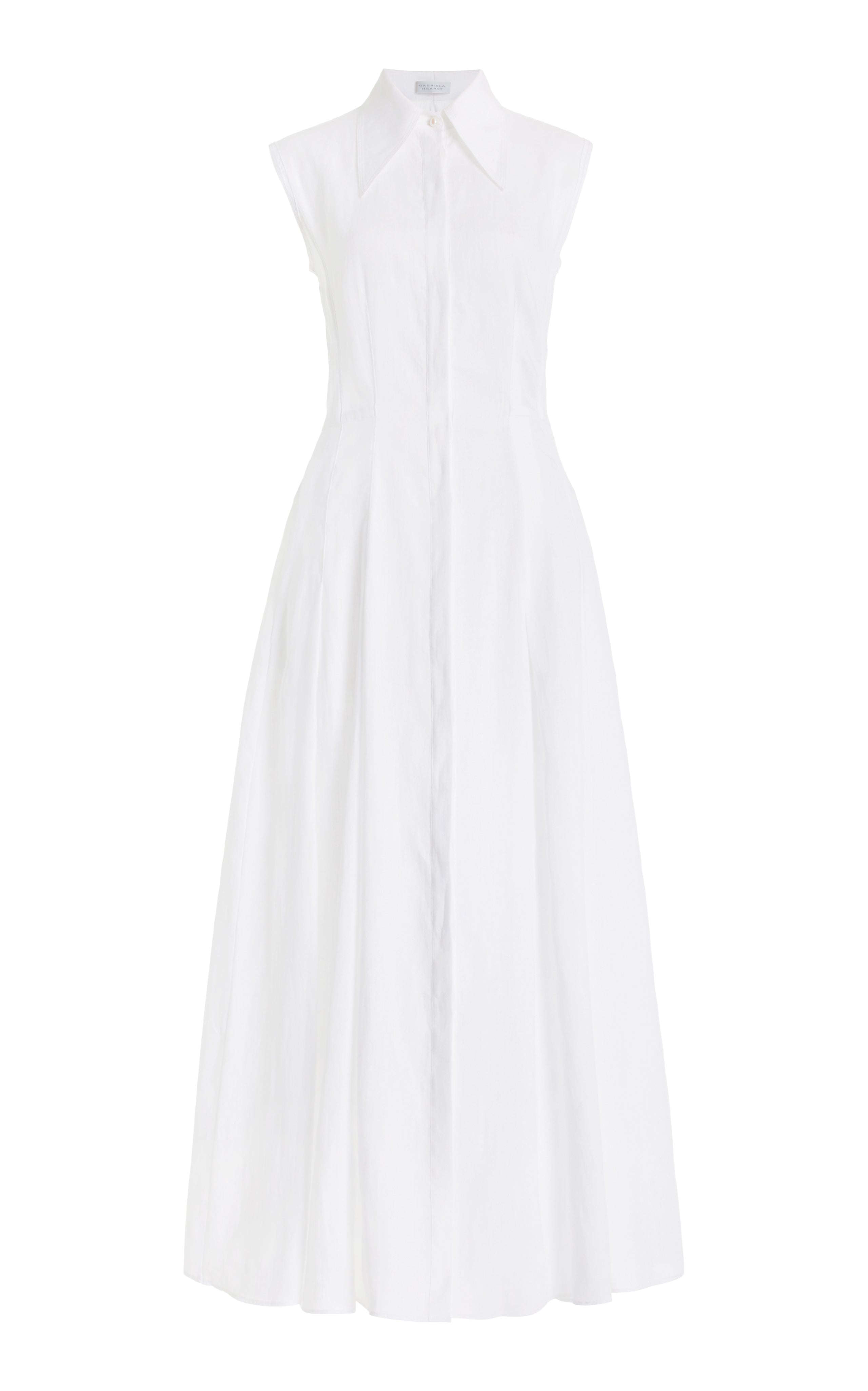 Durand Pleated Maxi Shirtdress - White Aloe Linen Women's Dress | Elegant Long Sleeve Button Down Shirt Dress for Casual Wear, Office & Special Occasions