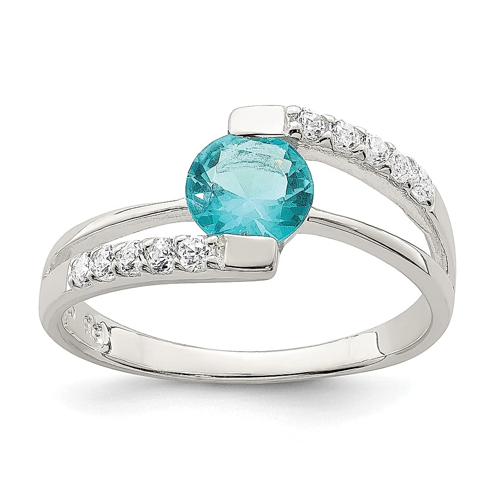 925 Sterling Silver Blue Cubic Zirconia CZ Accent Band Ring for Women - Elegant Fine Jewelry Gift for Her - Perfect for Anniversaries, Birthdays & Special Occasions