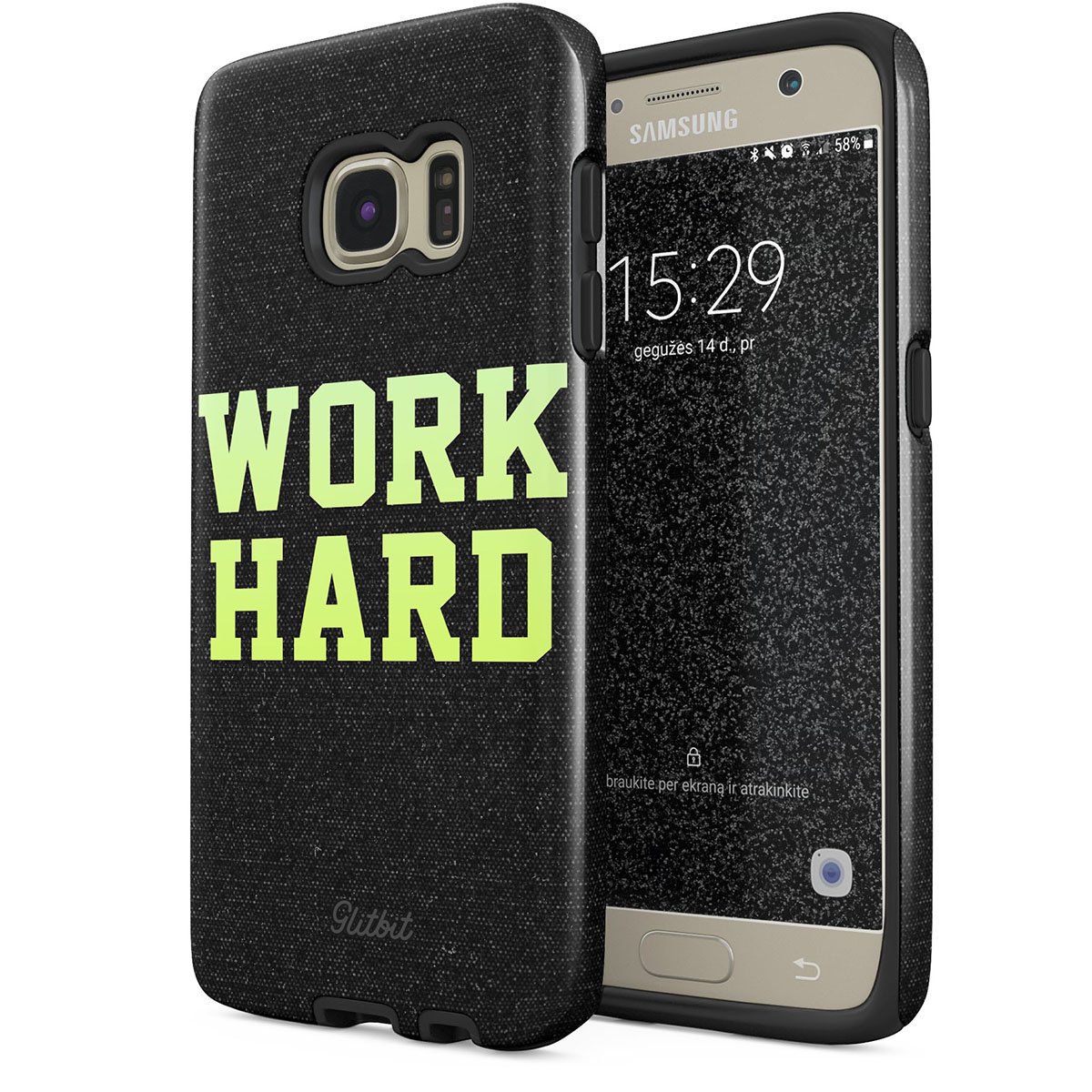 Glitbit Shockproof Case for Samsung Galaxy S7 - Heavy Duty Dual Layer Hard Shell with Silicone Cover | Motivational Quote 'Work Hard Hustle Grind Stay Humble' | Perfect for Work, Gym & Outdoor Protection