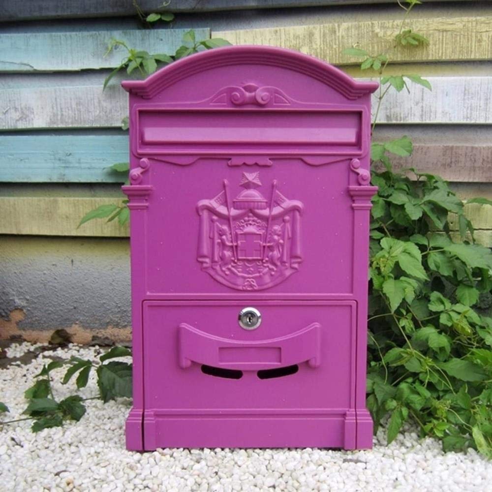 Lockable Outdoor Mailbox with Key - Waterproof Wall Mounted Retro Post Box for Home & Garden - Matcha Green & Purple Pink - Perfect for Secure Mail Delivery, Suggestion Box, and Decorative Yard Use