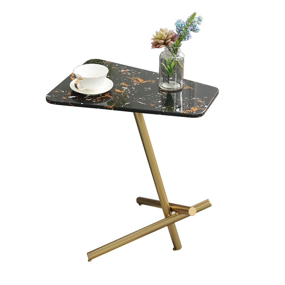 Zhirong Gold Marble Top Side Table - End Table, Snack Table, Couch Table with Sturdy Metal Frame for Living Room, Bedroom, Office | Perfect as Laptop Desk, Nightstand or Console Table