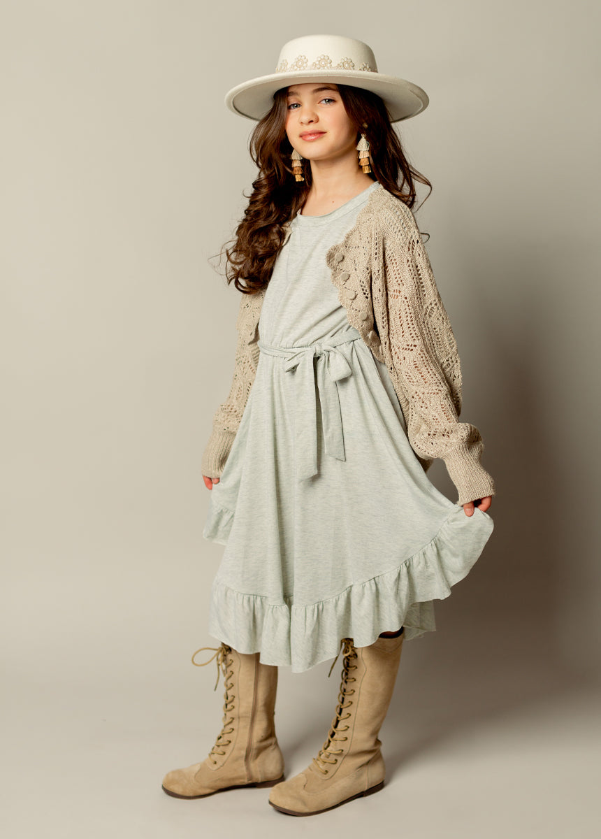 Amoura Dress in Heather Cloud - Elegant Casual Midi Dress for Women | Perfect for Office, Date Night & Summer Outings