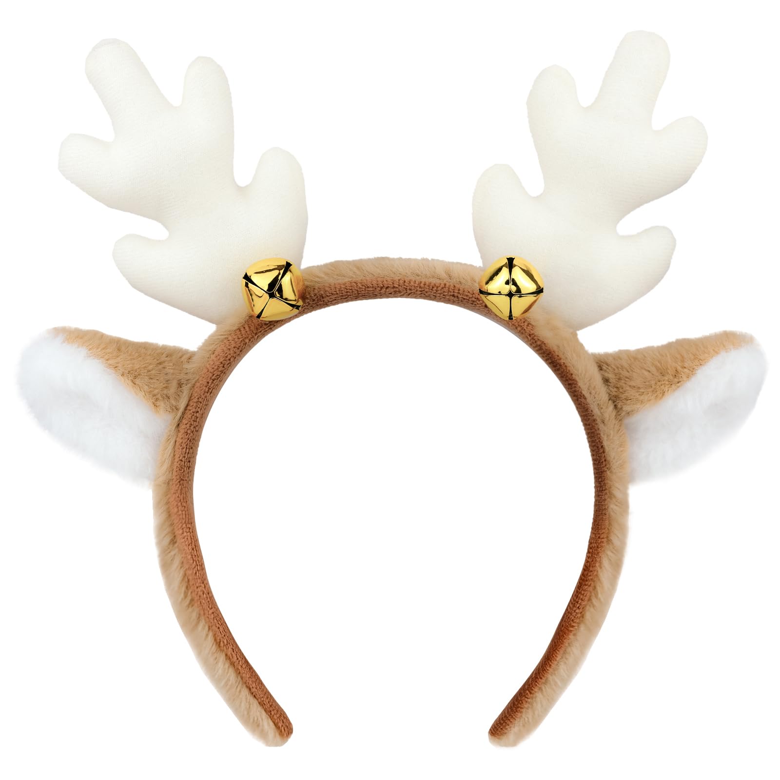Festive Christmas Reindeer Antlers Headband with Bells - Plush Santa Holiday Party Headwear for Adults, Women & Men - Perfect for Christmas Parties, Cosplay, Holiday Photos & Festive Costume Accessories