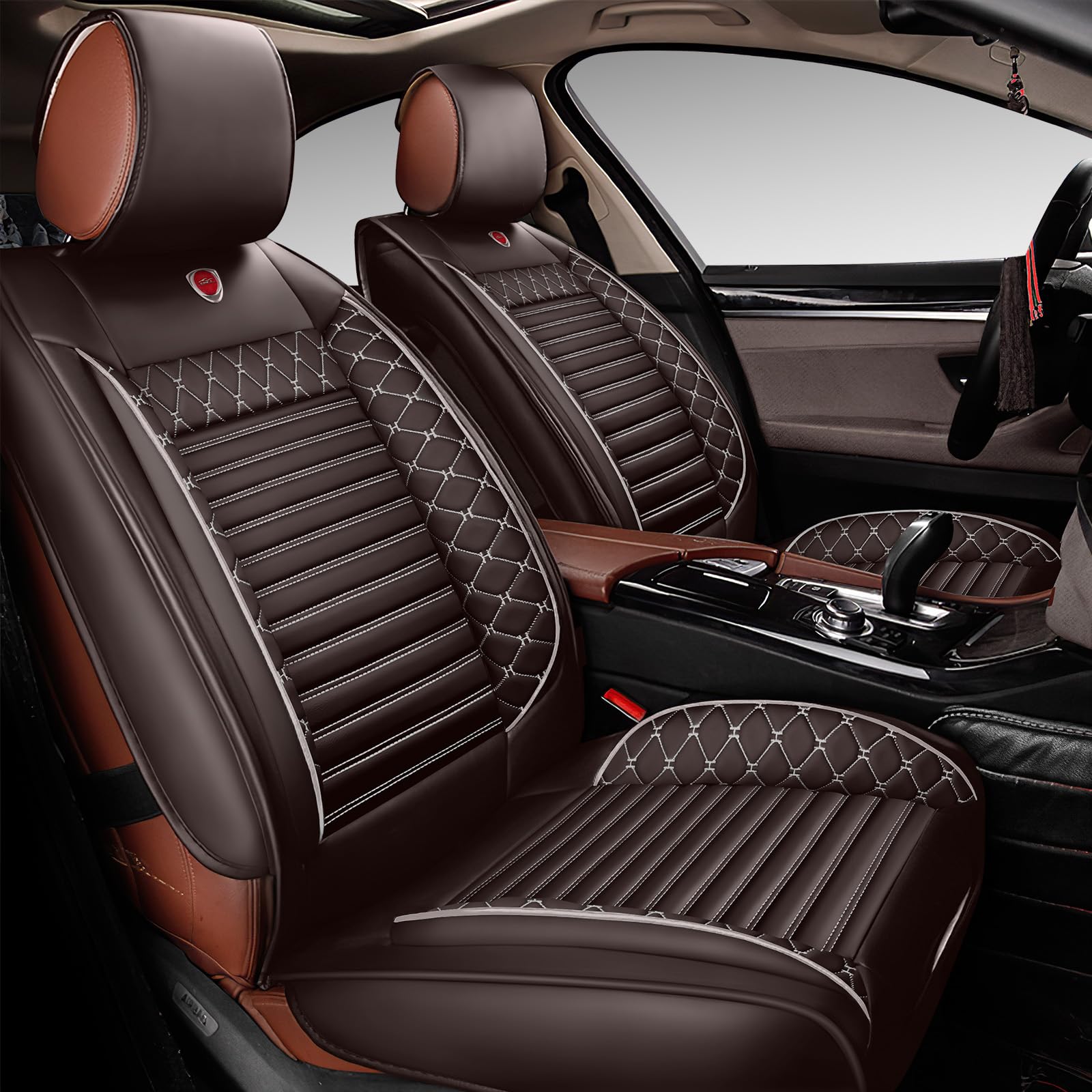 Chrysler Pacifica Front Seat Covers 2002-2025 - Airbag Compatible Universal Fit for Most Sedans, Hatchbacks, SUVs & Pickup Trucks - Coffee Color - Perfect for Daily Commute, Road Trips & Family Travel
