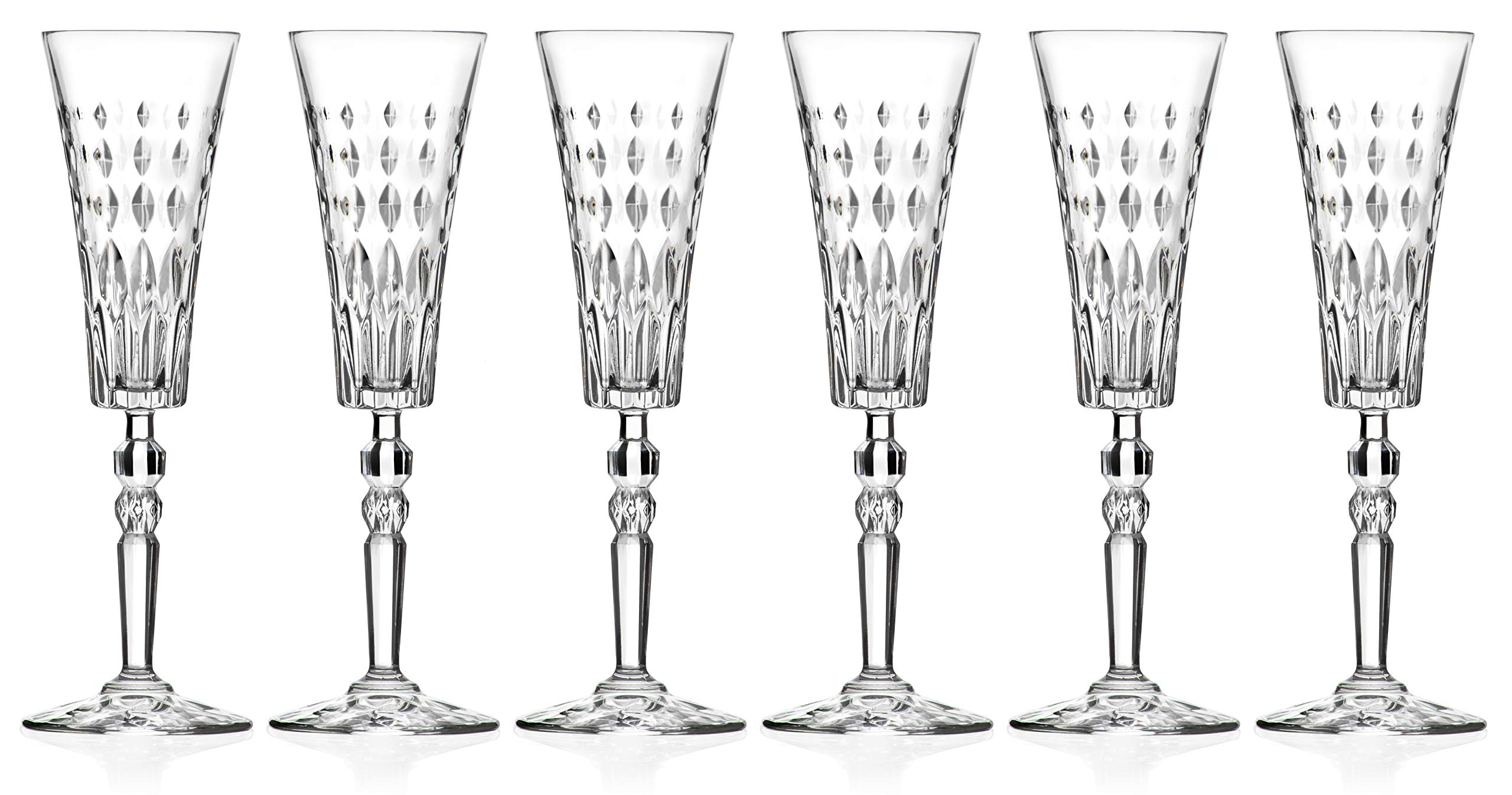 Barski 6-Piece Crystal Champagne Flute Set - 7 oz Elegant Toasting Glasses for Weddings & Celebrations - Made in Europe - Perfect for Anniversaries, Parties & Special Occasions