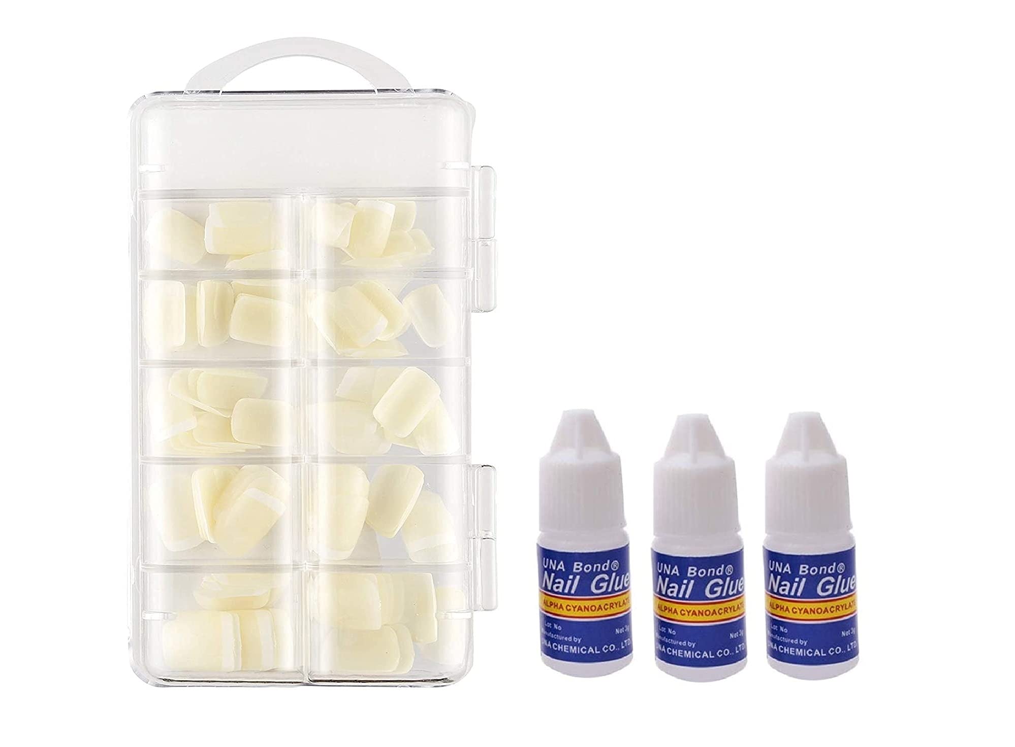 ClubBeauty 100PCS Acrylic Fake Nails Set with 3 Tubes of Nail Glue - Reusable Artificial Nails for Women, French Tip Press On Nails for Salon Quality Manicure at Home, Perfect for Parties, Weddings & Daily Wear