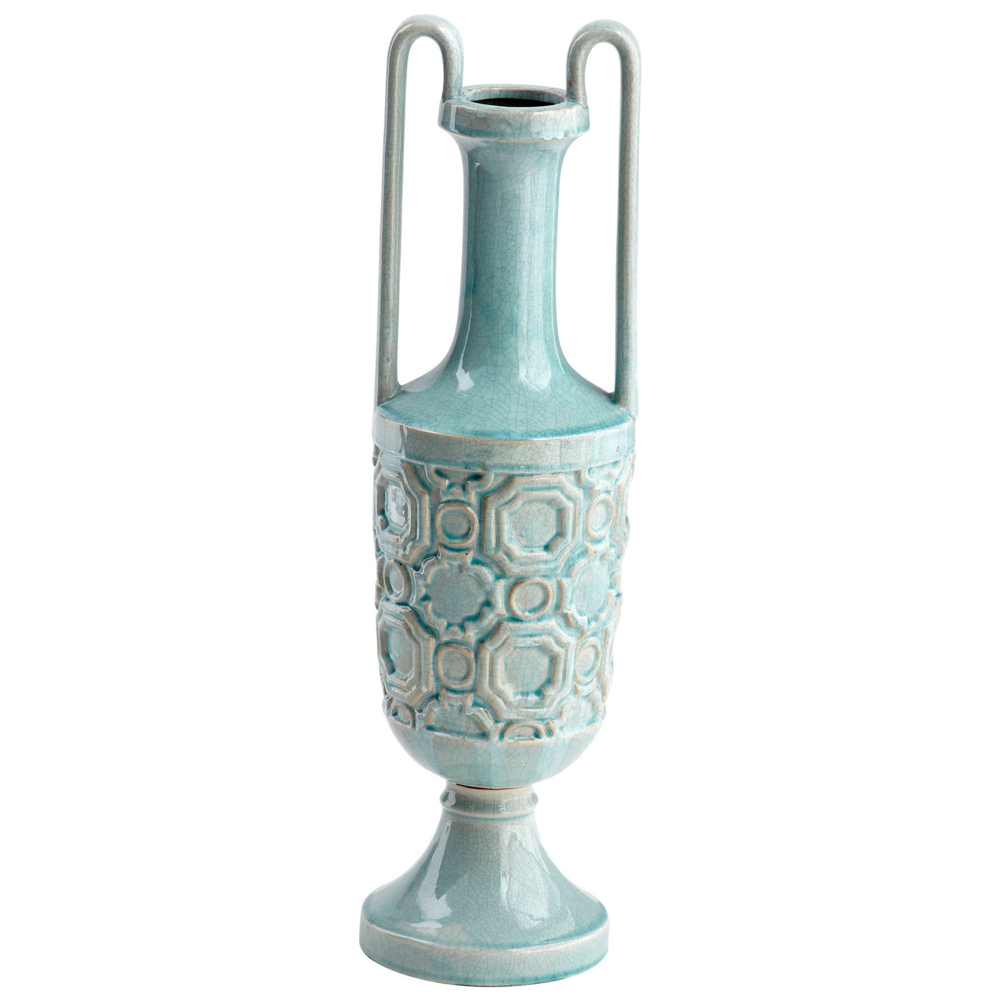 Cyan Design 08698 August Sky Vase - Small Teal Ceramic Vase for Home Decor, Wedding Centerpiece, Floral Arrangement | Perfect for Living Room, Dining Table, Office Desk
