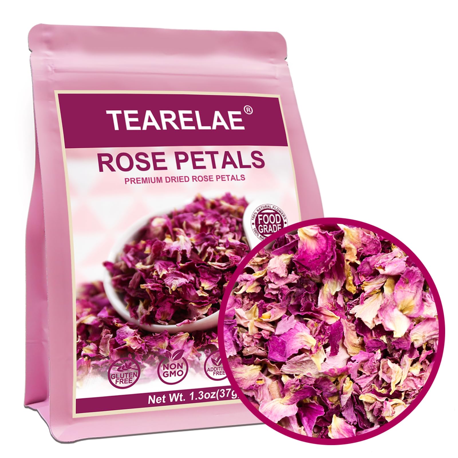 TEARELAE Premium Dried Rose Petals - 1.3oz/37g Natural Edible Rose Flowers for Tea, Baking, Candles, Soap & Crafts - Perfect for Romantic Baths, Wedding Decor & DIY Gifts