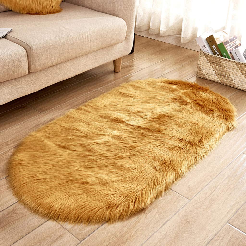 Super Soft Fluffy Oval Faux Sheepskin Rug - Plush Shaggy Carpet for Bedroom, Living Room & Kids Room Decor - HUSTLE Silky Comfort Rug in Orange (40x60 inches) - Perfect for Cozy Floor Seating, Nursery Accent & Warm Home Decor
