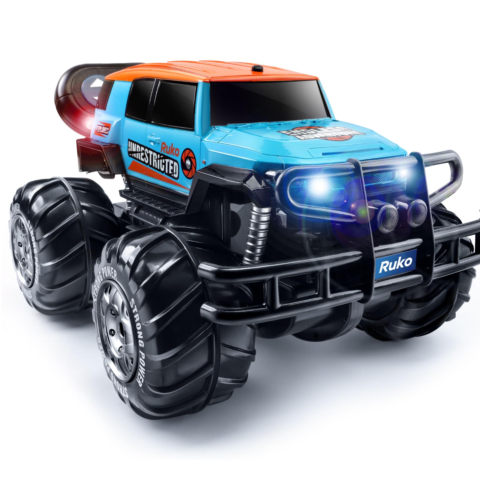 Ruko 1601AMP 1:10 Scale Amphibious RC Monster Truck - Waterproof 4x4 Off-Road Remote Control Car with 2 Rechargeable Batteries - All Terrain Vehicle for Boys & Kids - Perfect for Beach, Pool, Snow & Outdoor Adventures