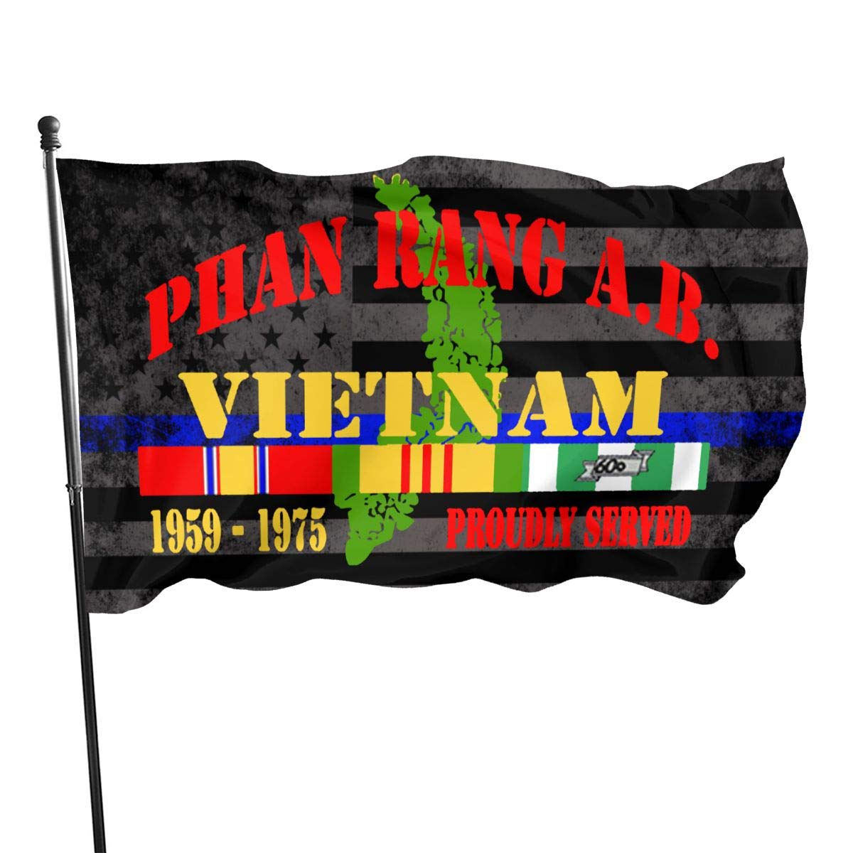 PINGqi Vietnam Veteran Thin Blue Line Flag - 3x5 Ft Outdoor Breeze Flag for Home, Yard & Garden - Patriotic Tribute for Military, Police & First Responders