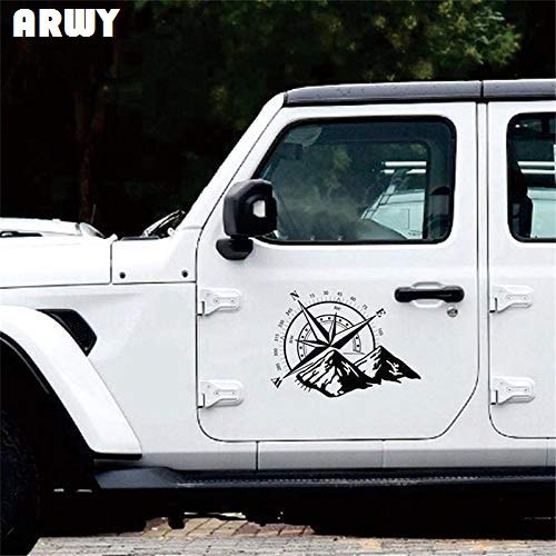 ARWY Large Mountain Compass Adventure Decal Stickers for Jeep, Duster, SUV - Black Exterior Vinyl Car Stickers (Pack of 2) - Perfect for Off-Road Vehicles & Outdoor Enthusiasts