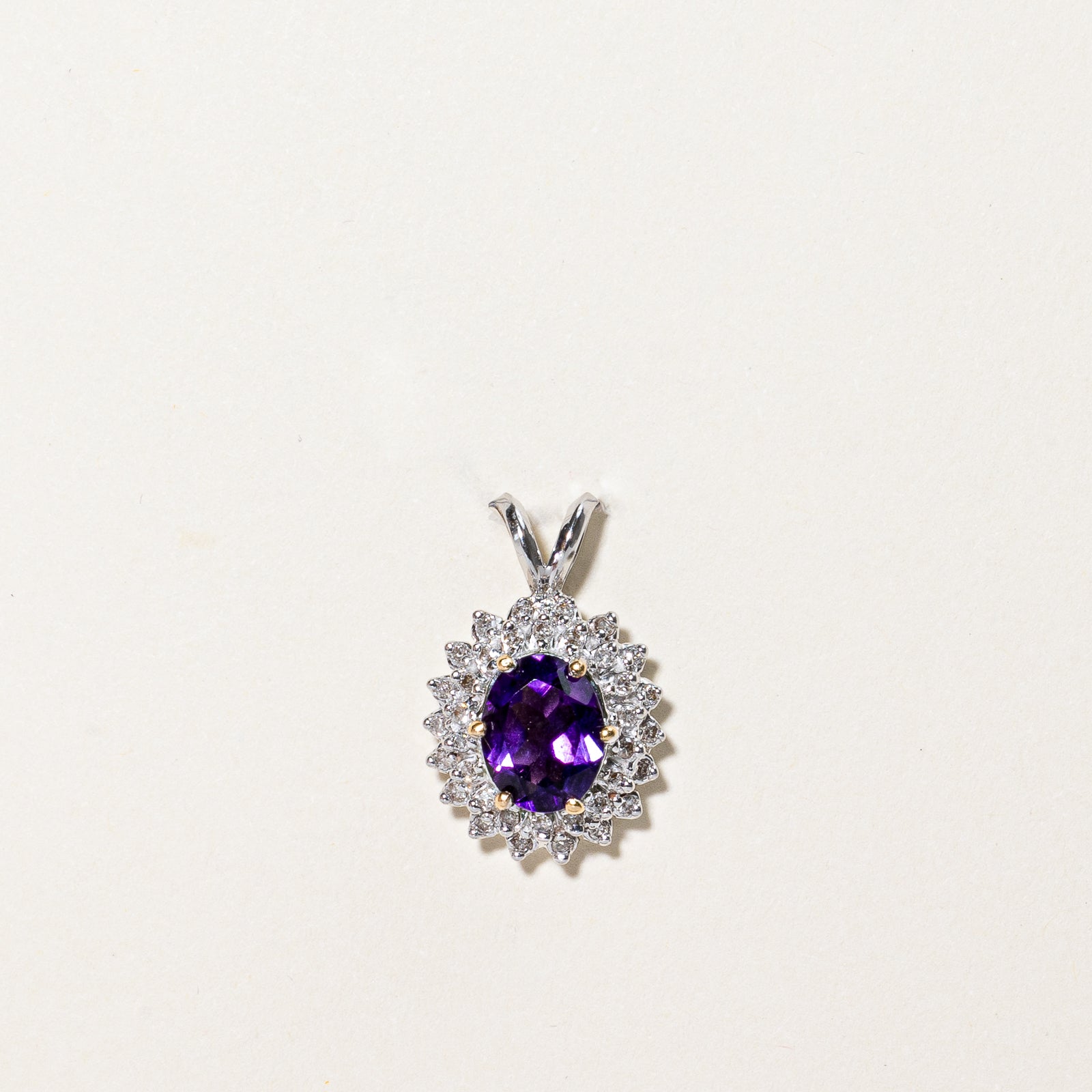 Oval Cut Amethyst & Diamond Halo Pendant Necklace - 1.85ct Genuine Amethyst with 0.18ctw Diamond Accents - Elegant Purple Gemstone Jewelry for Women - Perfect for Valentine's Day, Anniversary & Special Occasion Gifts