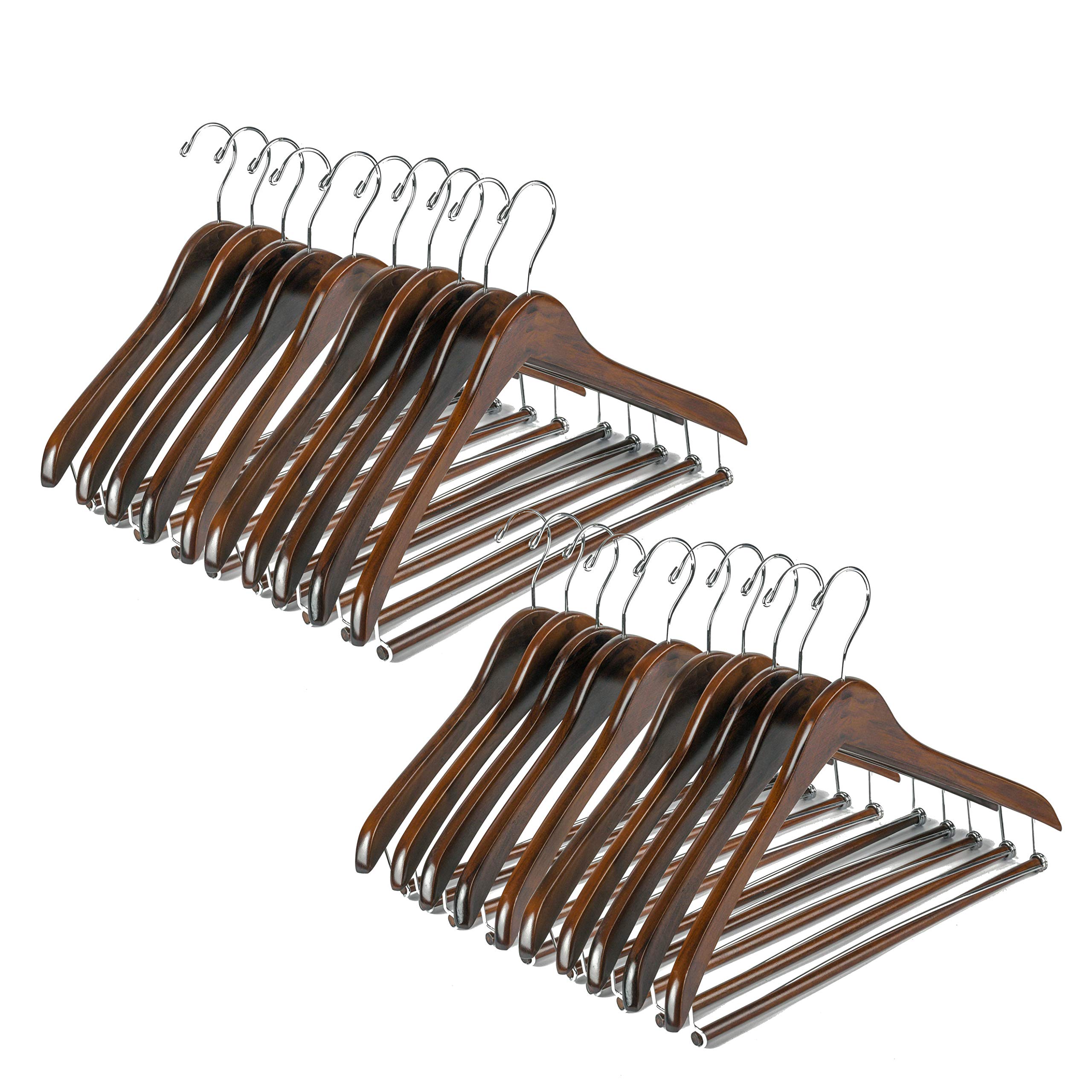 Premium 100-Pack Wooden Hangers for Suits & Coats - Heavy Duty Curved Shoulder Design with Locking Bar, Retro Finish - Ideal for Closet Organization, Travel & Luxury Garment Storage