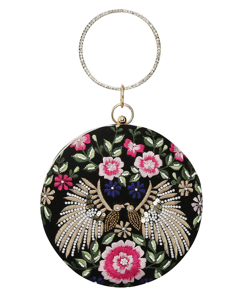 Luxury Black Designer Embroidery Clutch Purse for Women - Elegant Evening Bag with Heavy Embroidery Details - Perfect for Weddings, Parties & Special Occasions
