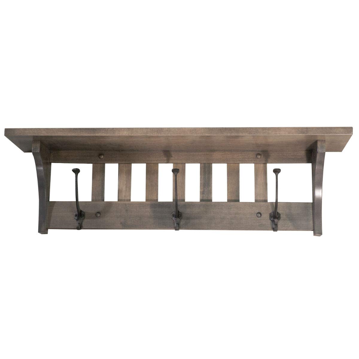 Mission Style Coat Rack Wall Mount with Shelf - 32.5