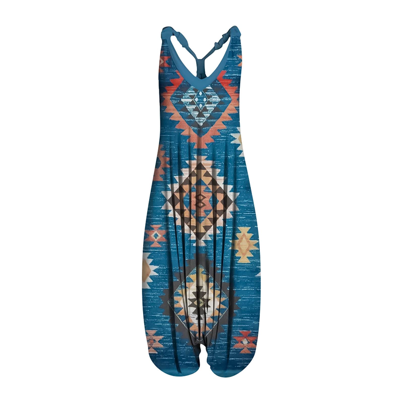 Women's Boho Vintage Racerback Harem Jumpsuit - Baggy Bib Overalls with Spaghetti Straps | Casual Outfit for Summer, Music Festivals & Streetwear Fashion