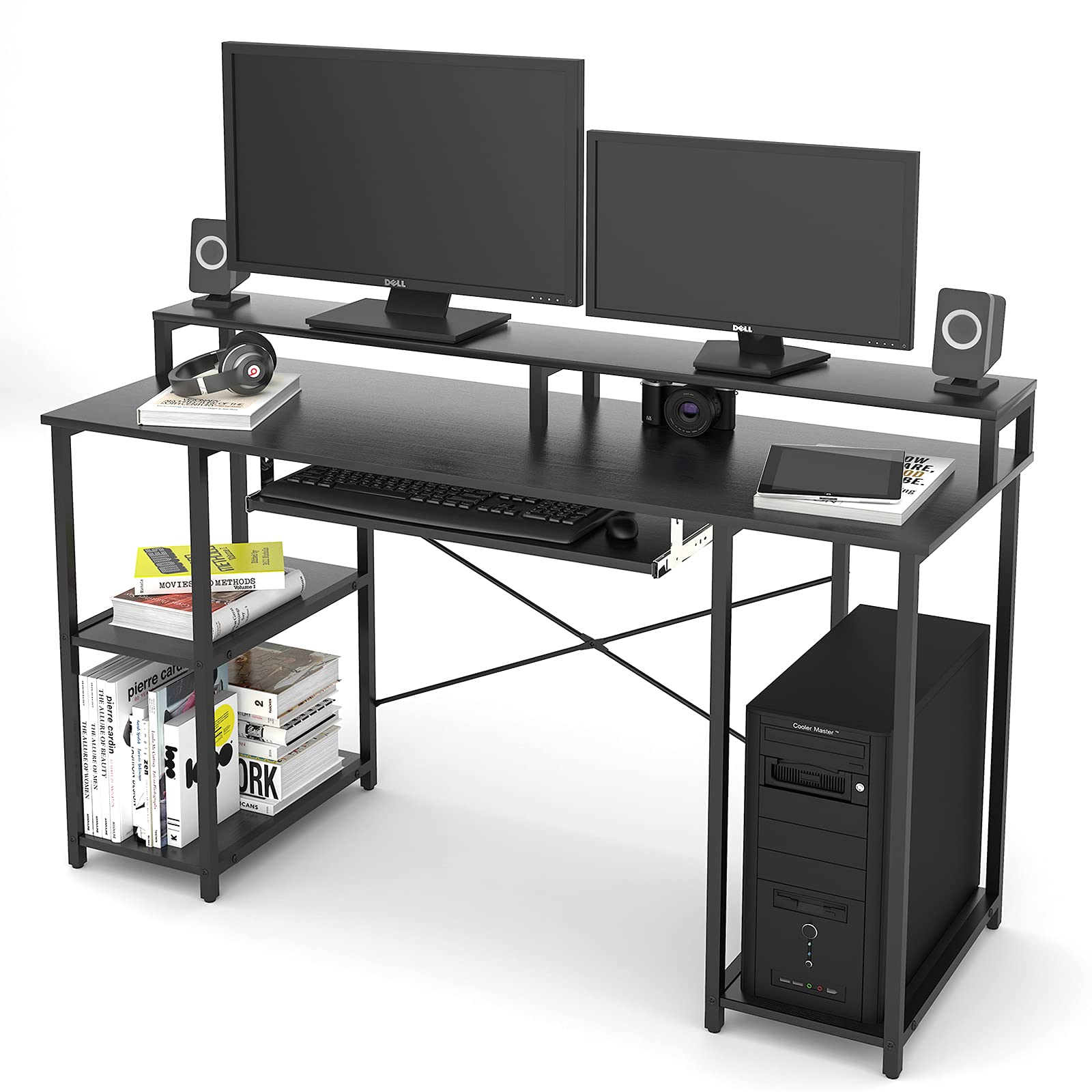 TOPSKY 54-inch Black Computer Desk with Storage Shelves, 24.5