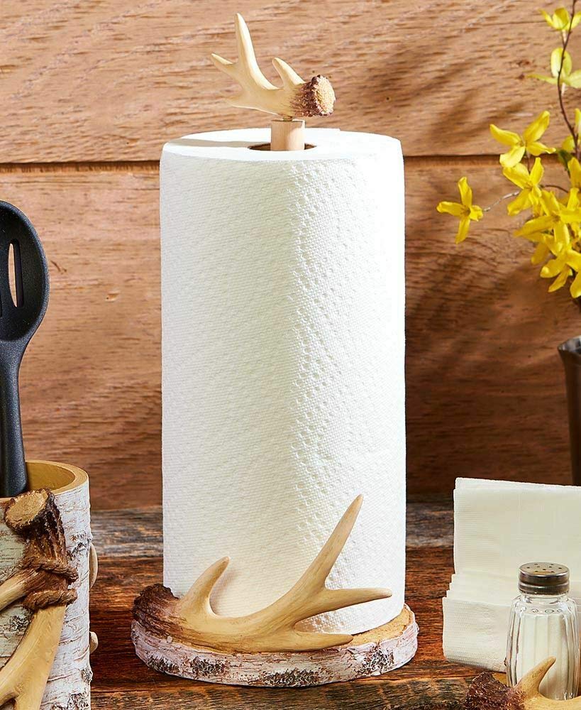 Antler Paper Towel Holder for Kitchen Countertop - Rustic Cabin Lodge Style Home Decor - Perfect for Farmhouse, Kitchen, and Dining Room Organization