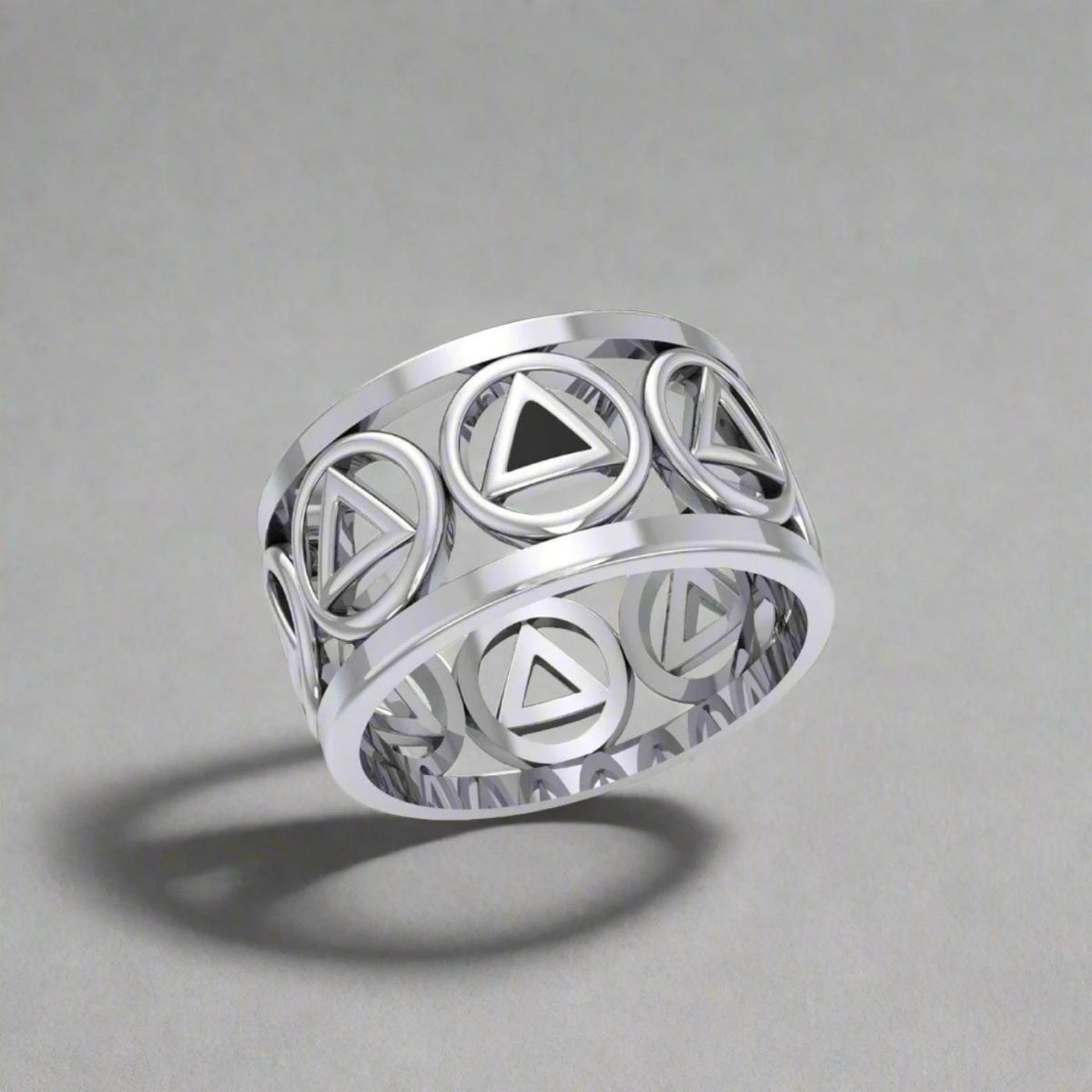 Recovery Silver Band Ring with Stone Inlay TRI2400 - Elegant Jewelry for Men & Women - Perfect for Healing, Meditation & Spiritual Gifts