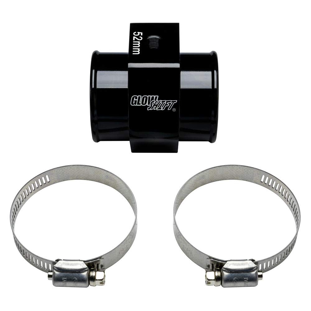 GlowShift 52mm Water Temp Gauge Adapter with Hose Clamps for Radiator - Perfect for Car Cooling System Monitoring