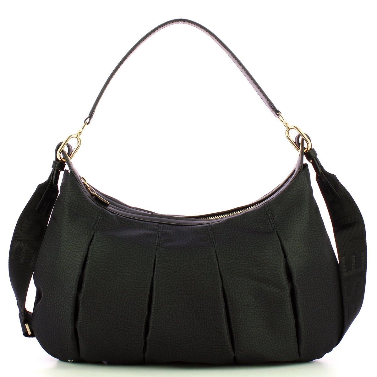 Borbonese Dark Black Medium Hobo Bag 933077AH1 - Stylish Leather Shoulder Purse for Women | Perfect for Work, Travel & Everyday Use