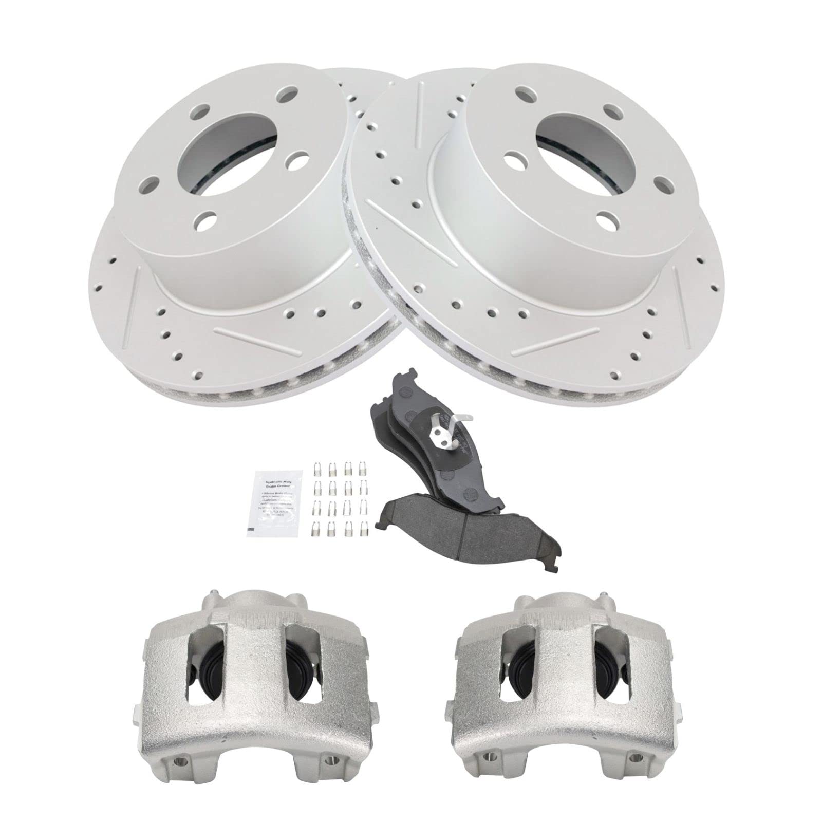 High-Performance Front Brake Calipers, Pads & Drilled Rotors Kit for Jeep Cherokee, Comanche, Wrangler - Perfect for Off-Roading & Daily Driving