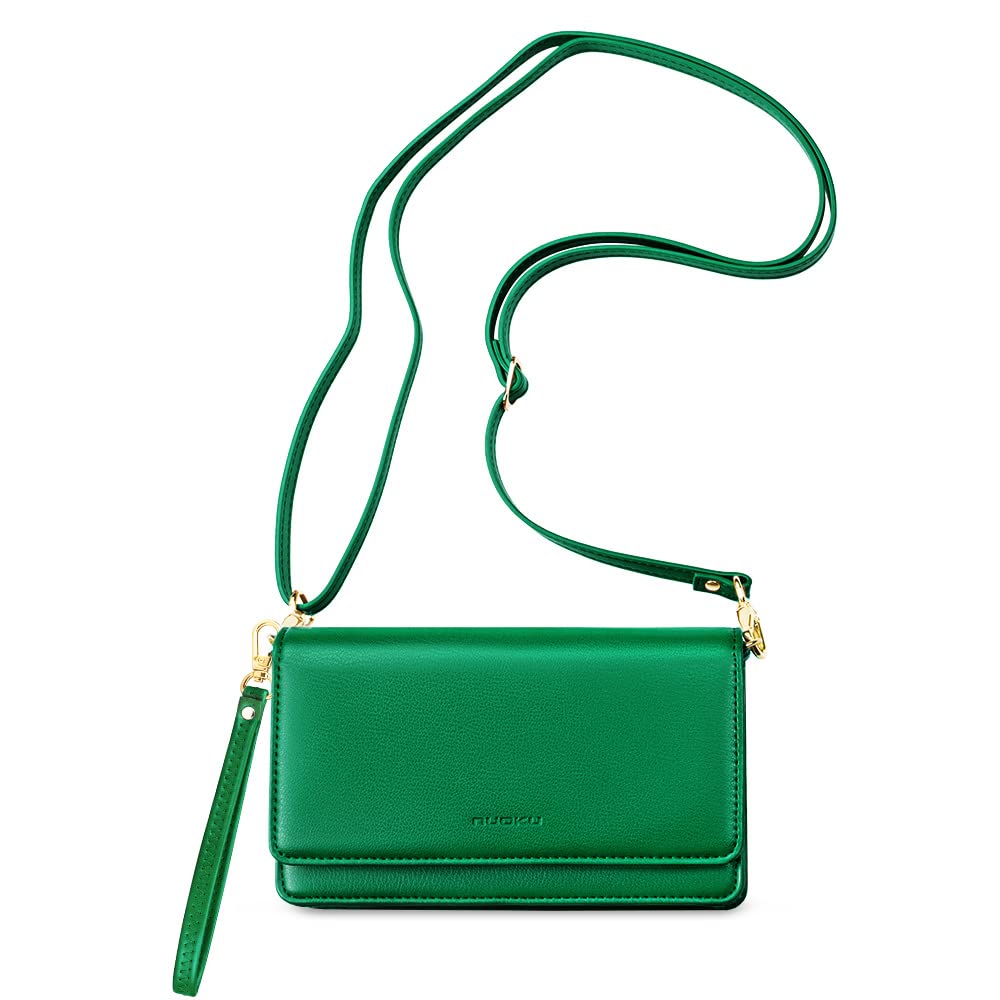 Nuoku Women's Small RFID Crossbody Purse - Phone Wristlet Wallet with Detachable Strap, Card Slots & Zipper Pocket (Green) | Perfect for Travel, Shopping & Everyday Use