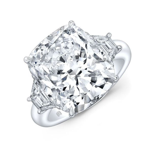 10.06 Carat Cushion Cut J SI1 Diamond Platinum Ring with Trapezoid Side Stones - Elegant Engagement & Wedding Ring for Women, Perfect for Proposals, Anniversaries & Special Occasions