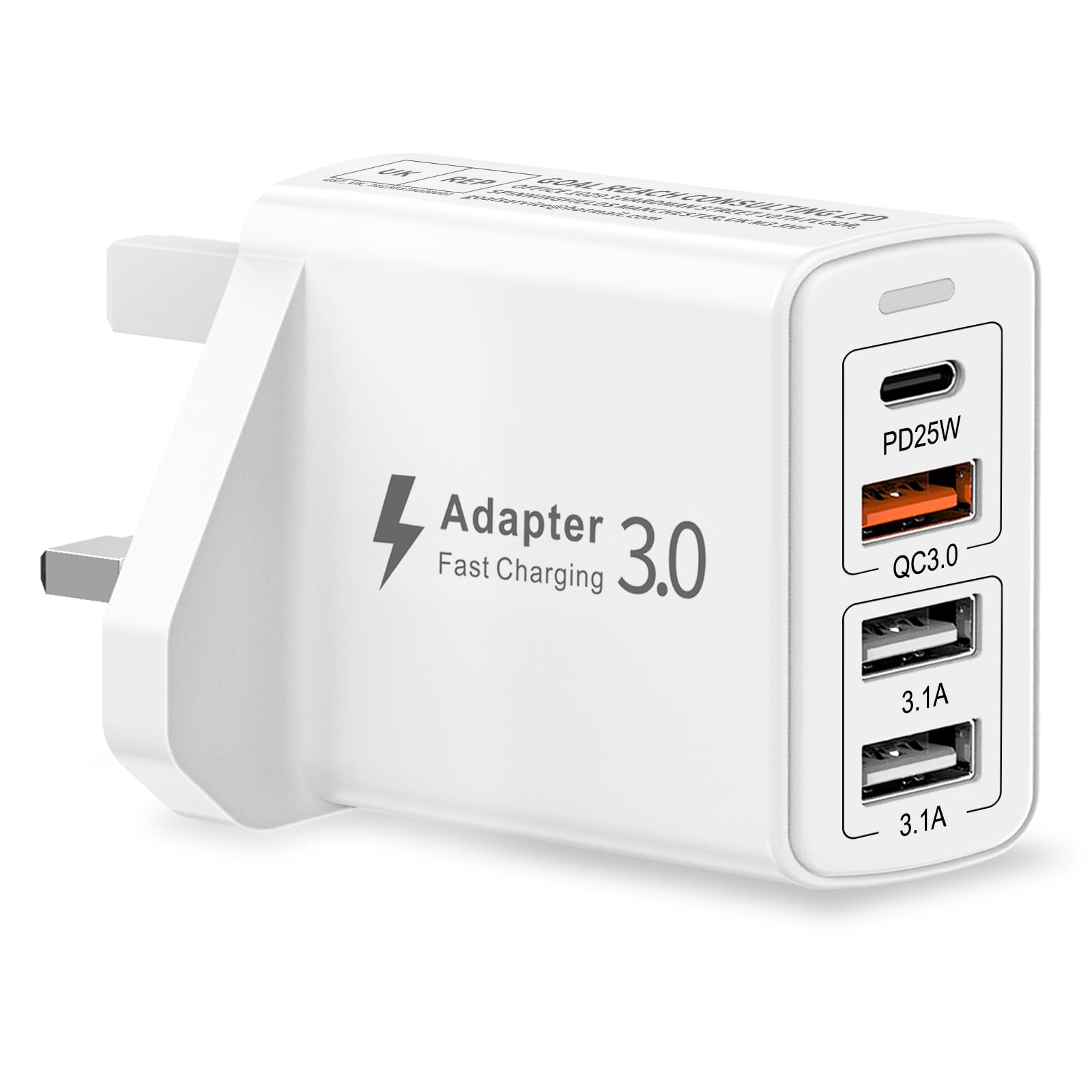 40W 4-Port USB C Fast Charger with PD&QC3.0 - UK Wall Plug Adapter for iPhone 15/14/13/12/11 Pro Max, iPad, Samsung Galaxy - Perfect for Home, Office & Travel Charging Needs
