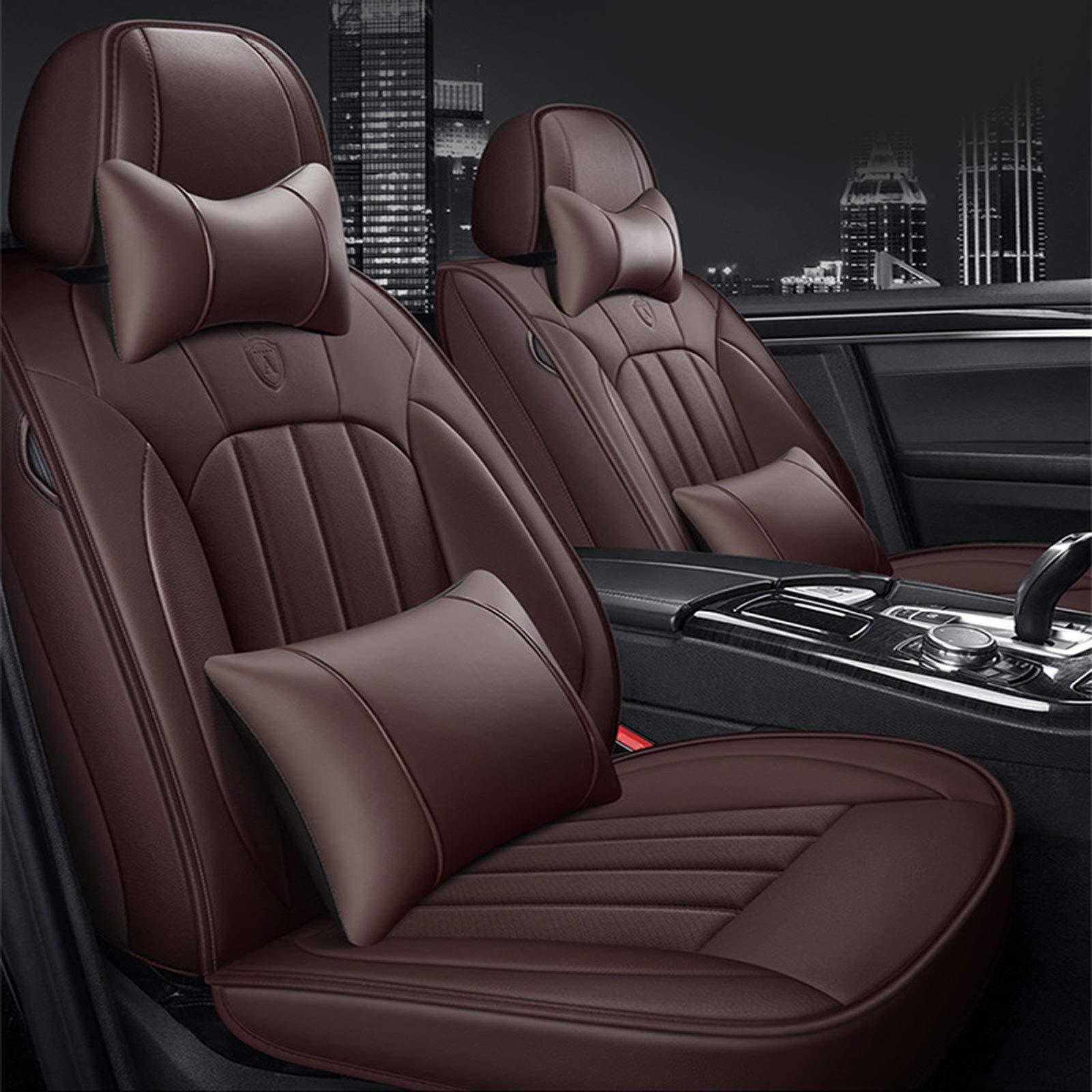 Premium Luxury Leather Car Seat Covers Set - Adjustable Non-Slip Design with Airbag Compatibility (Brown) | Perfect for SUVs, Sedans & Trucks - Enhances Comfort & Protects Seats