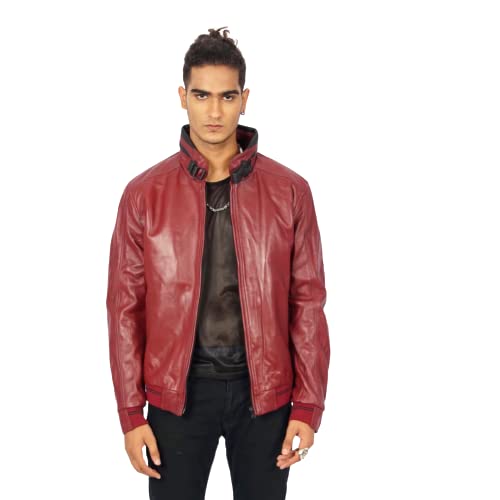 Genuine Sheepskin Red Leather Bomber Jacket for Men - Real Leather Motorcycle Jacket | Stylish & Durable for Riding, Casual Wear & Outdoor Adventures