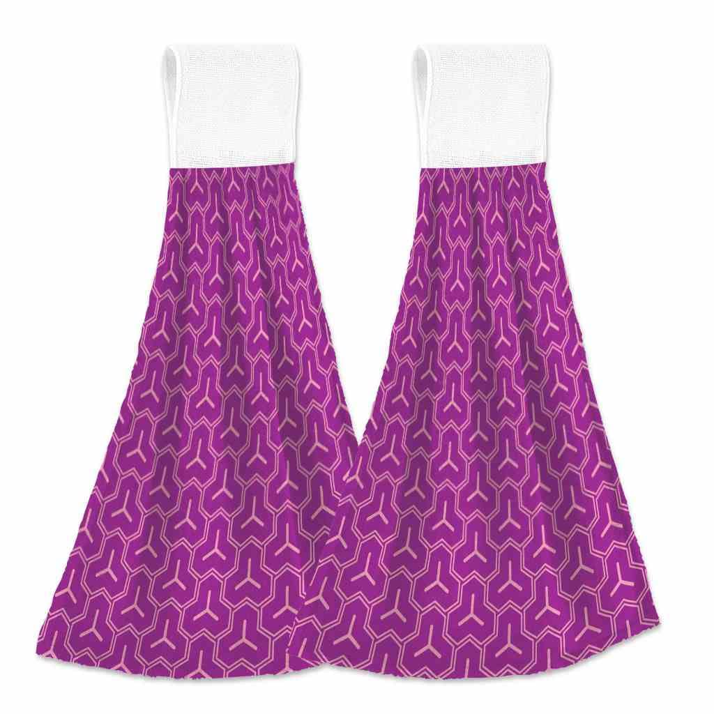 Premium 2-Pack Kitchen Towels Set - Seamless Purple Geometric Traditional Pattern, Decorative Tie Top Hanging Dish Towels for Farmhouse & Bathroom Decor (14x18.2 Inches) | Perfect for Tea Bars, Tabletop Decor & Home Styling